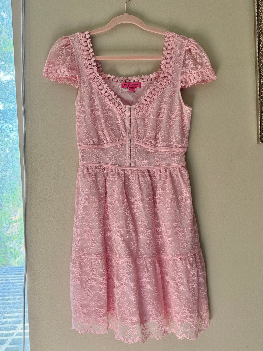 Betsey Johnson Pink Lace Dress Sweet Heart Design